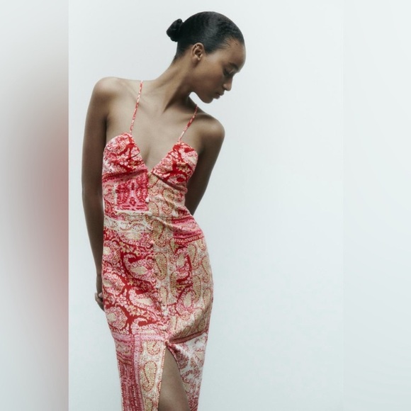 ZARA Patchwork Print Midi Dress - Picture 2 of 10